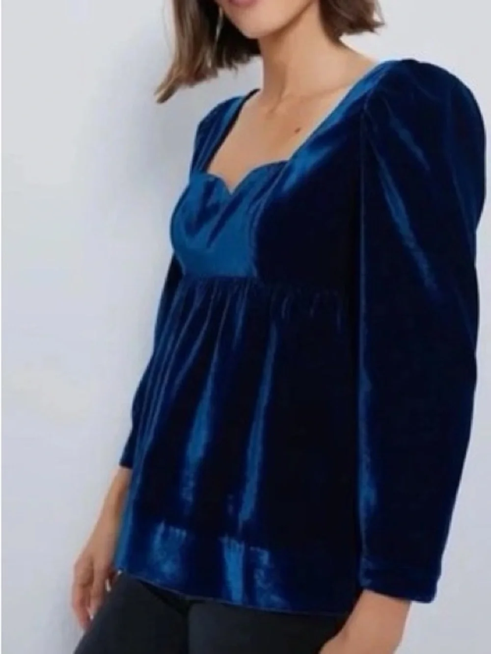 Tuckernuck Hyacinth House Sapphire Velvet Sweetheart Sue Blouse Top Sz S